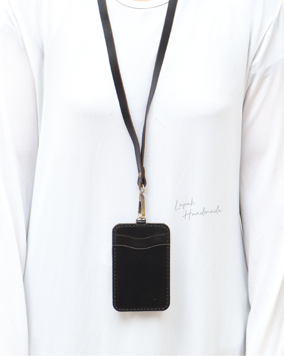 Leather ID Lanyard in Black